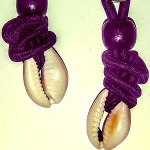 Sea Shell and Black Elastic Cord Ear Ornaments